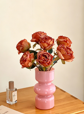 轻奢风橙色玫瑰花仿真花花束客厅