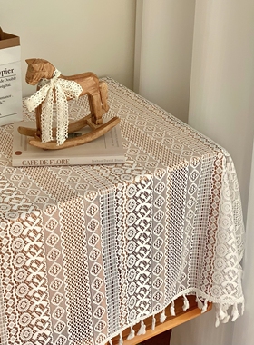 ins风长方形白色田园餐桌布复古镂空蕾丝桌布盖布圆桌圆形小台布