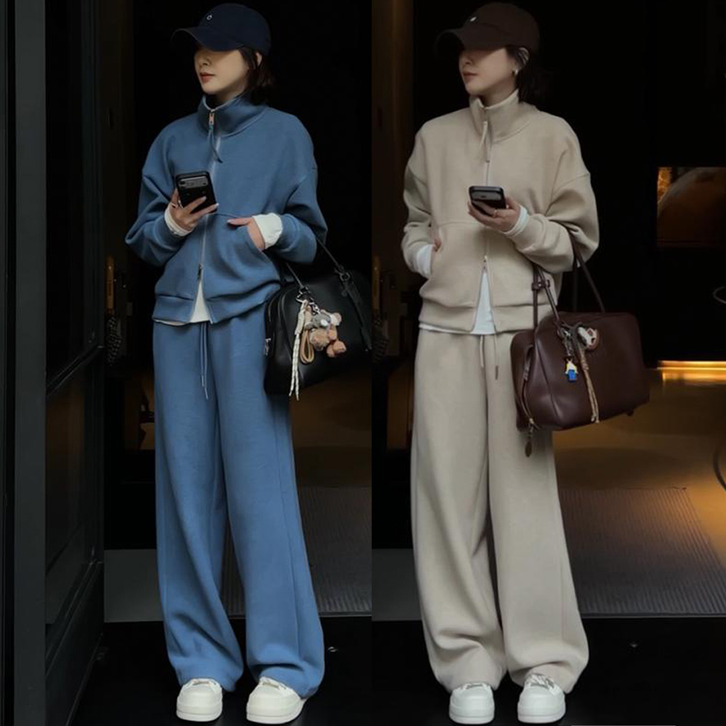 网红极简秋冬立领拉链运动套装