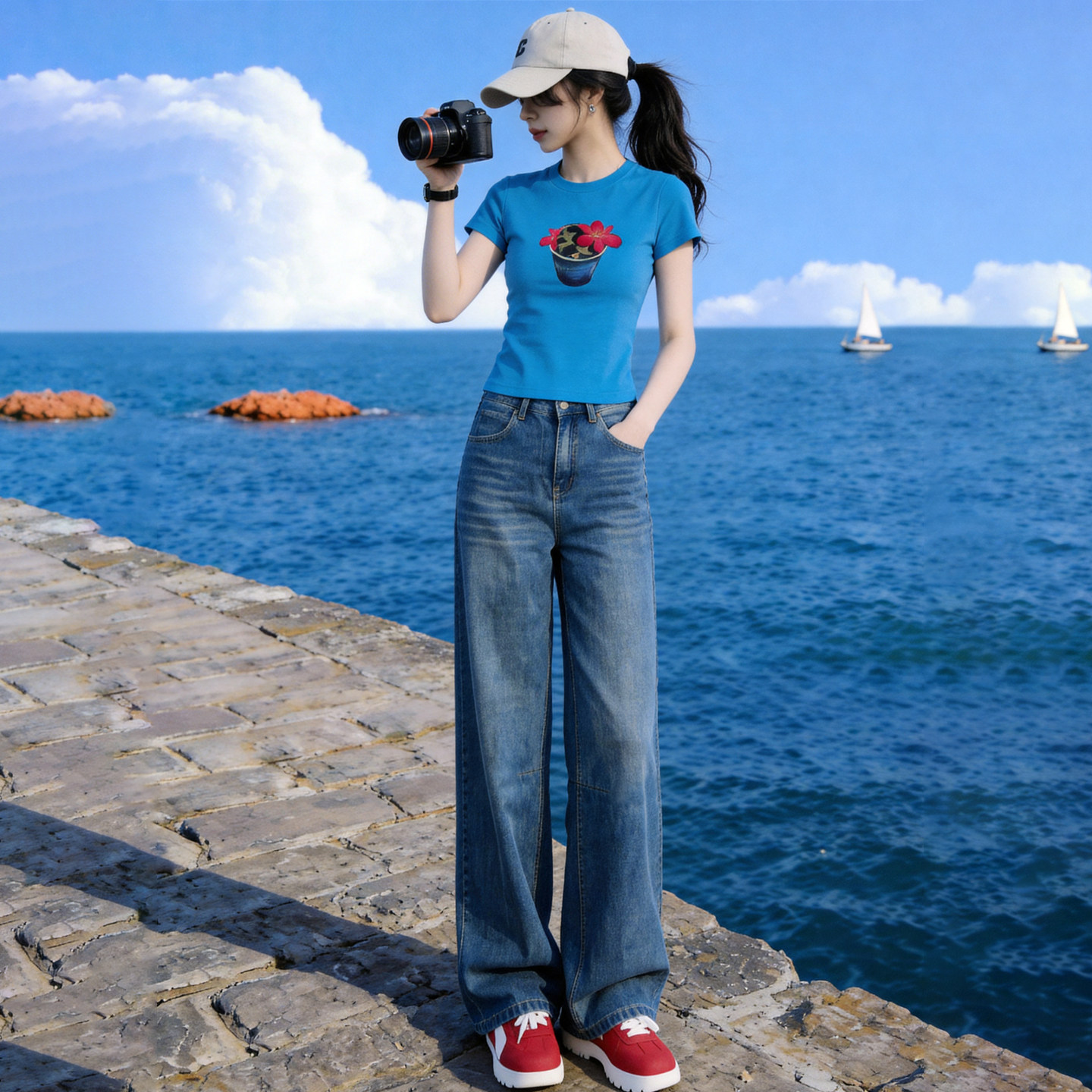 夏季显瘦修身T恤牛仔两件套女