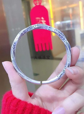 图腾复古实心麻花男女款银手镯