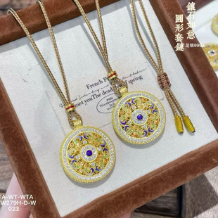 足银999.9描金珐琅罗盘吊坠女国风新中式轻奢高级感圆牌纯银项链