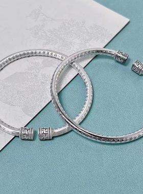 9999纯银万字心经手镯复古情侣