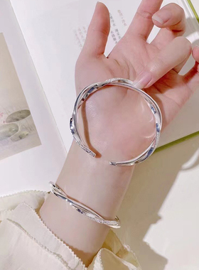 银手镯女999纯银麻花编织实心开口足银镯子年轻款手工莫比乌斯环