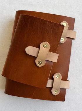 手工真皮记事本可替换活页夹手账本A5A7植鞣革复古日落黄色日记本