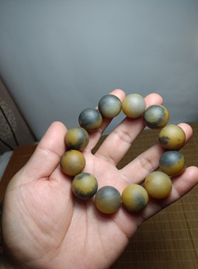 新疆乌尔禾金丝玉辉煌手串 灰黄金丝玉手链1.6 2.0包邮