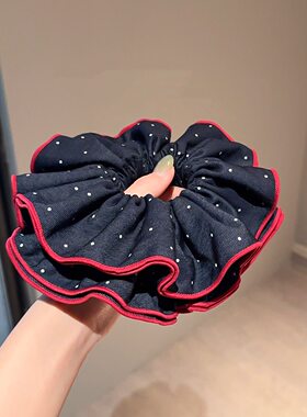 藏蓝波点大肠发圈韩系扎头发发绳