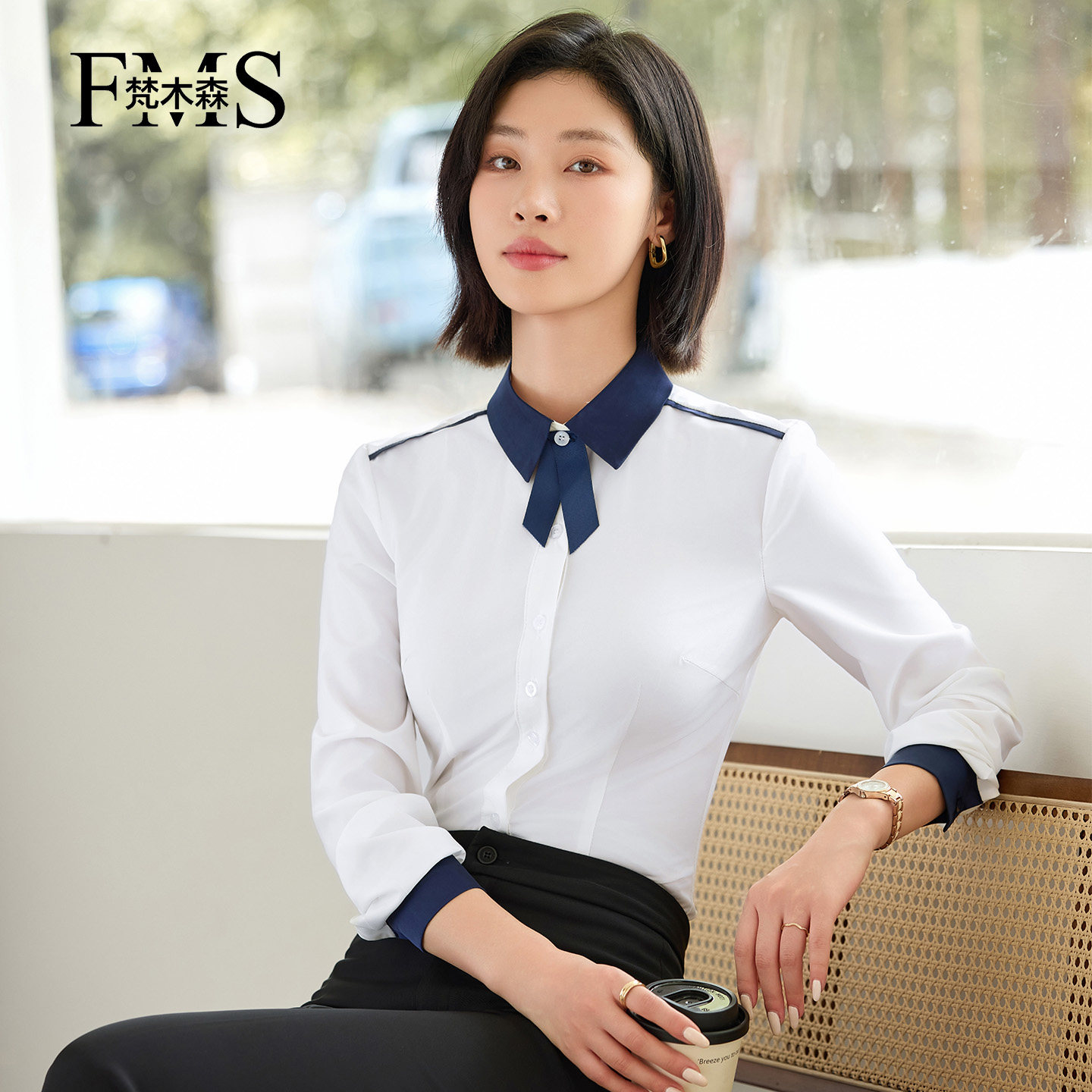 梵木森职业装衬衫女长袖通勤衬衣