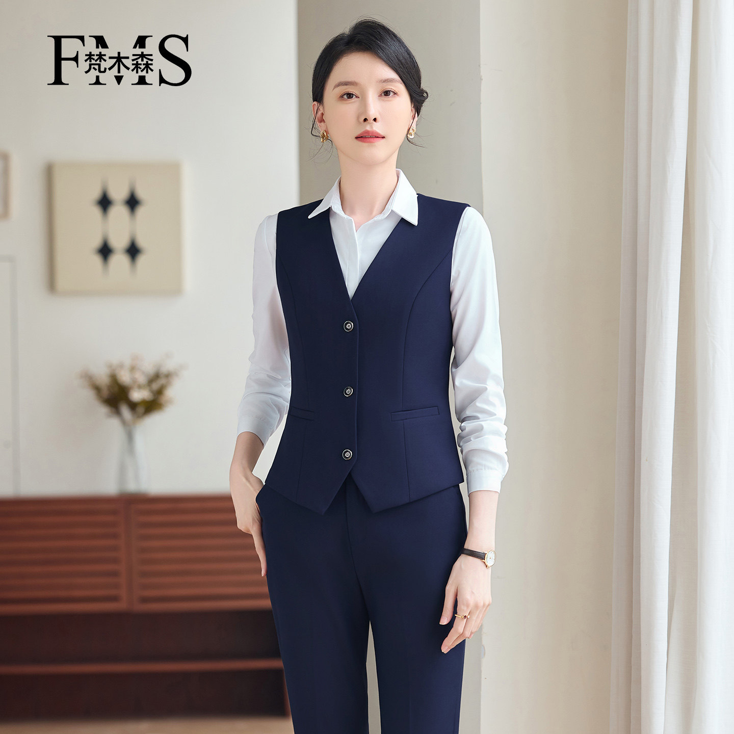 高端弹力职业西装马甲套装女秋冬马夹背心酒店前台银行移动工作服