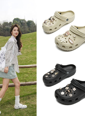 夏季明星洞洞鞋女防滑沙滩鞋软底包头厚底大码凉拖鞋外穿平底鞋