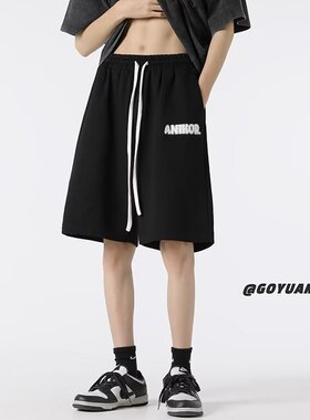 美式vibe高街简约字母运动短裤男夏季宽松ins潮牌直筒休闲五分裤