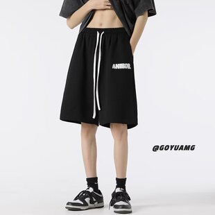 宽松ins潮牌直筒休闲五分裤 男夏季 vibe高街简约字母运动短裤 美式