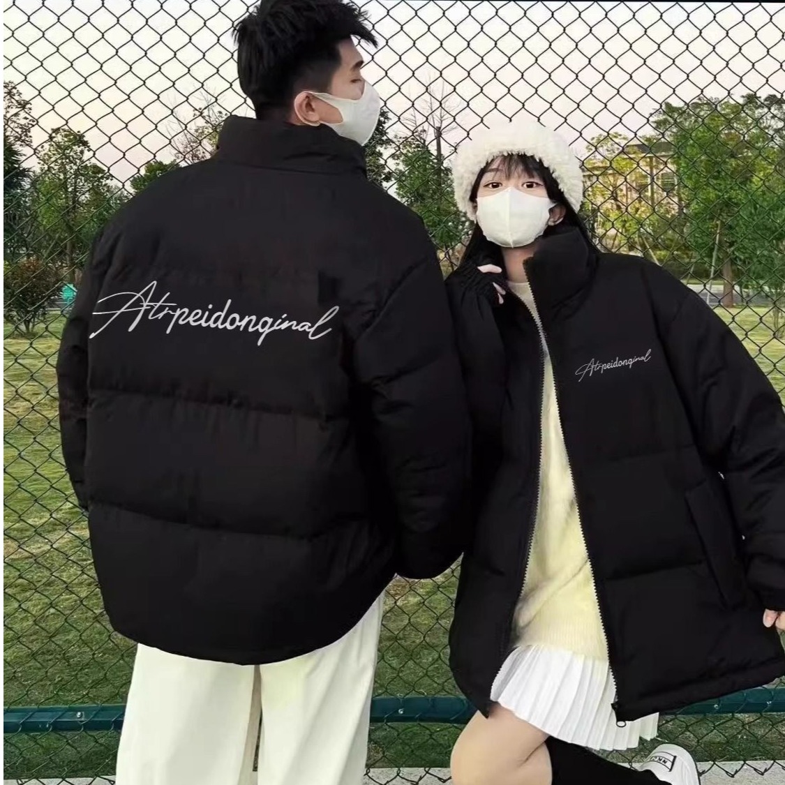 潮牌美式简约字母保暖情侣款冬季棉服ins宽松高街hiphop小众外套