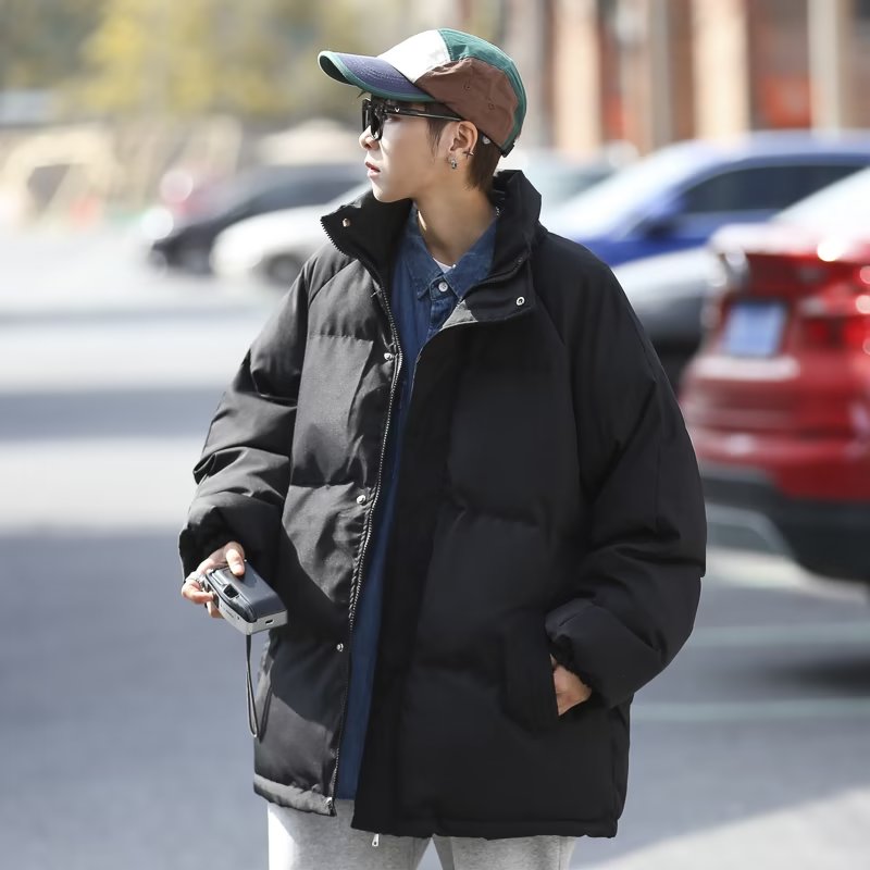 纯色立领棉衣外套男士2025新款冬季加厚保暖宽松面包服青少年棉服