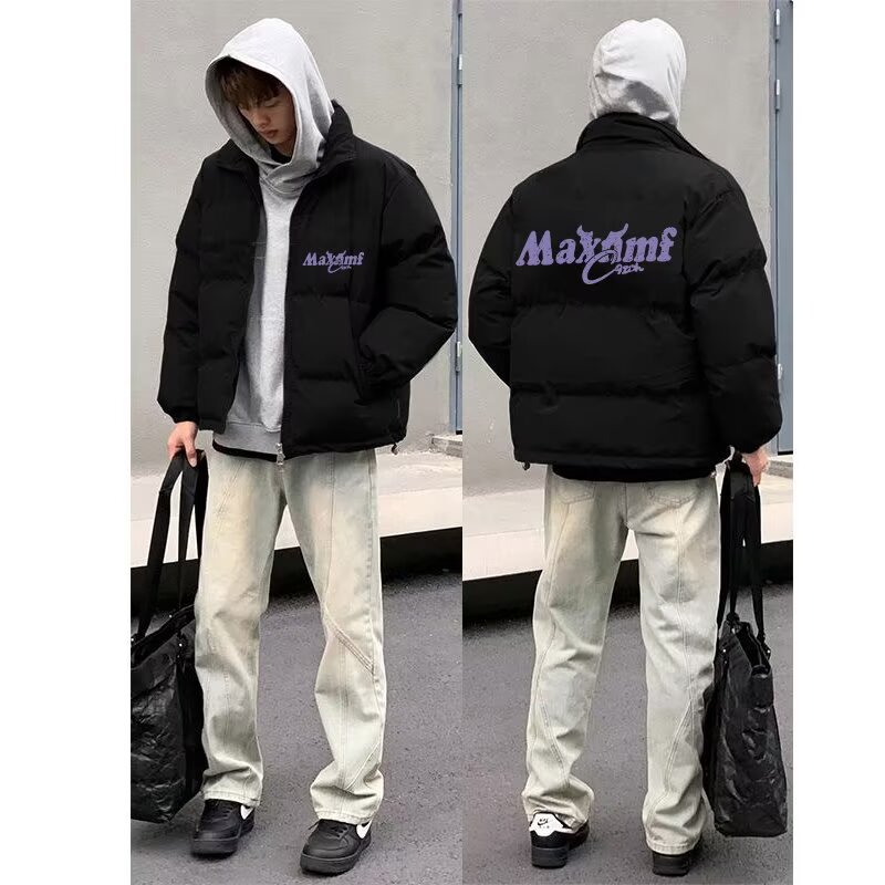 美式复古字母印花棉衣棉服男冬季加厚保暖情侣国潮高街面包服外套