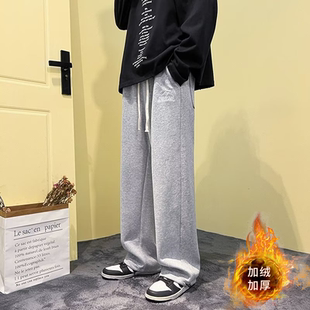 新款 加绒长裤 休闲裤 时尚 子 男宽松直筒复古潮牌运动卫裤 2025秋冬季