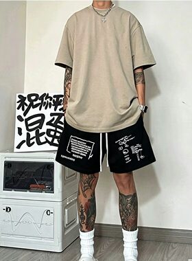 美式暗黑复古高街潮牌休闲百搭短裤男生夏季宽松运动篮球五分裤子