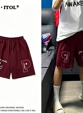美式潮牌个性字母印花运动短裤男生夏季宽松抽绳百搭休闲五分裤子