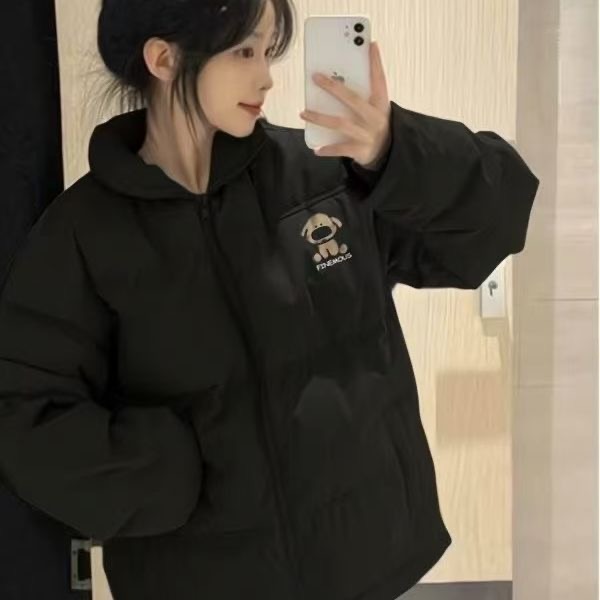可爱狗狗印花潮牌棉衣女学生冬季2025新款宽松休闲保暖面包服外套