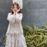 奶甜系刺绣娃娃衬衫碎花半身裙套装女2025秋季新款宽松减龄两件套，女装套装/套裙，2C200