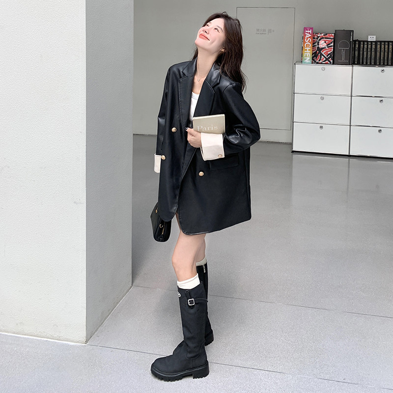 【】拼接色卷袖皮衣2C200-8830-P135-K198,女装皮衣,2C200