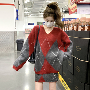 【数据好】菱格纹毛衣套装2C200-7706-P135-K198图片