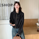 美拉德咖色PU皮衣外套女2025秋季新款高级感又酷又飒时髦短款夹克，女装皮衣，2C200