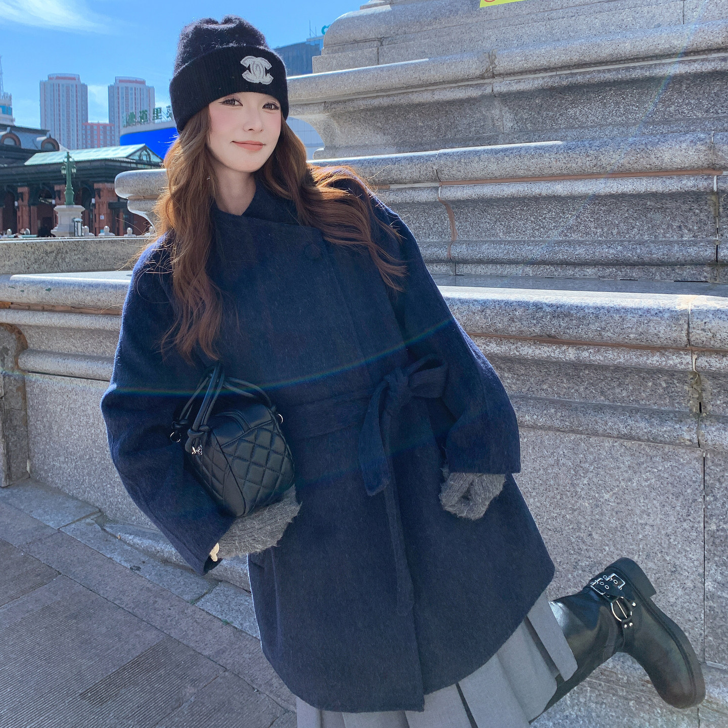 【出货】2C200-Y631-P295-K438小个子版系带棉羊毛的大衣,女装毛呢外套,2C200