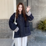 【】拼接格子袖口大口袋牛仔外套2C200-2528-P155-K228，女装短外套，2C200