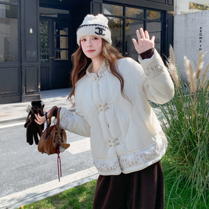 新中式国风刺绣羽绒服女2025冬季新款巨好看保暖加厚90白鸭绒外套图片