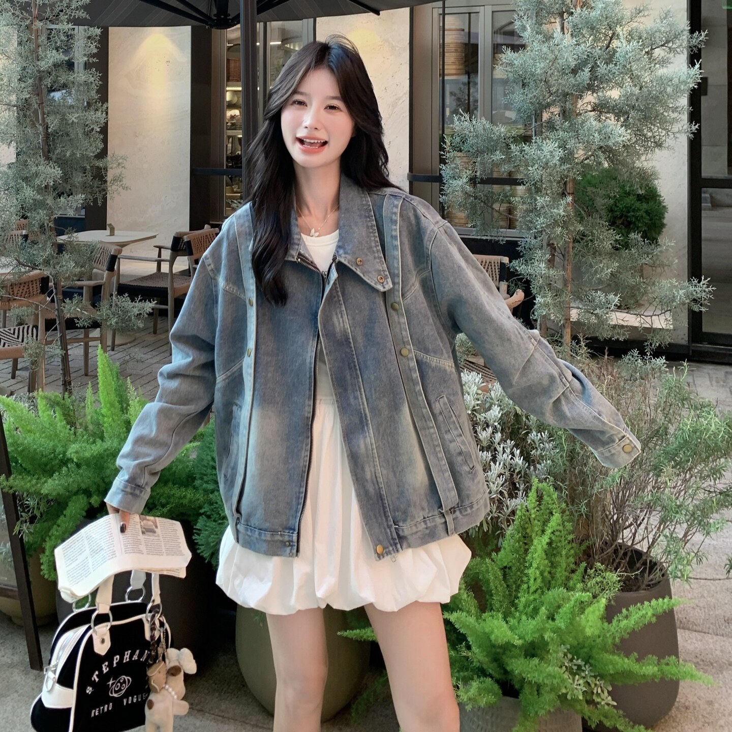 飘带拼接牛仔外套女春秋2025新款爆款流行超火美式休闲夹克短款,女装短外套,2C200