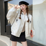 独特漂亮白色棒球服女春秋2025超火好看新中式国风夹克小众短外套，女装短外套，2C200