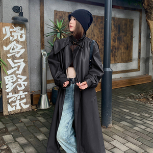 咖色美拉德复古长款皮衣外套女春秋2205新款巨好看流行爆款PU大衣图片
