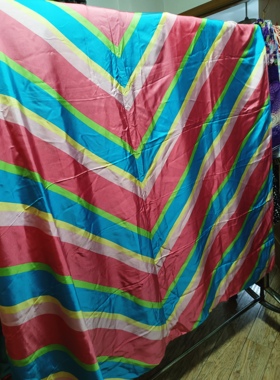 桑蚕丝真丝绸彩虹条纹印花斜纹绸裙制衣服装面料丝巾布料宽1.4米