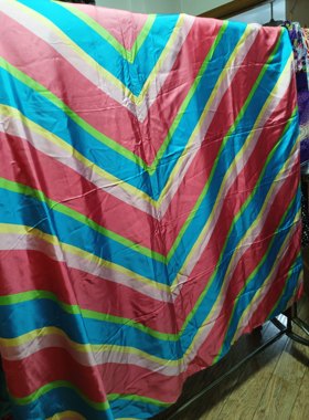 桑蚕丝真丝绸彩虹条纹印花斜纹绸裙制衣服装面料丝巾布料宽1.4米