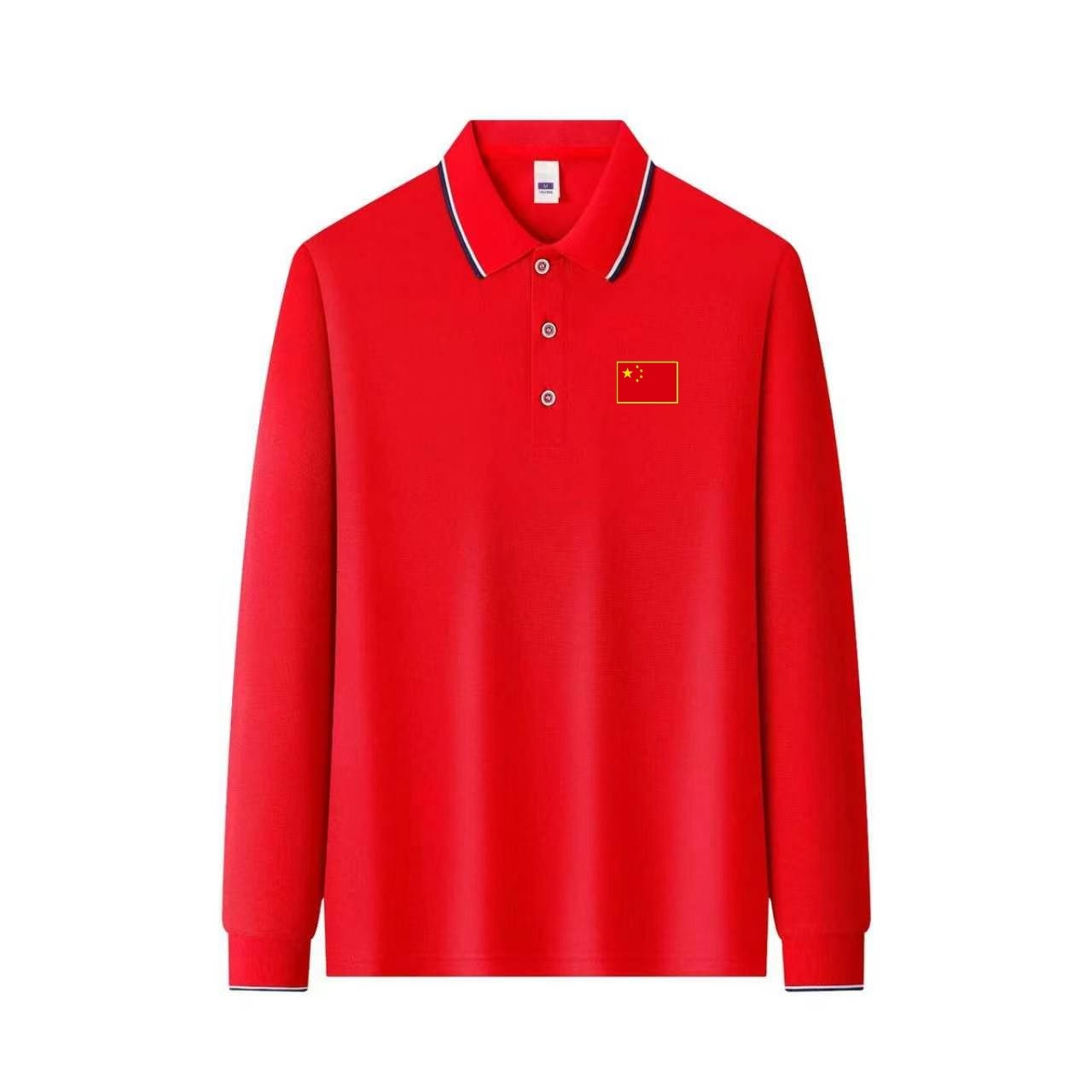 爱国衣服红色国旗POLO衫五星红旗中国翻领长袖T恤男女合唱演出服