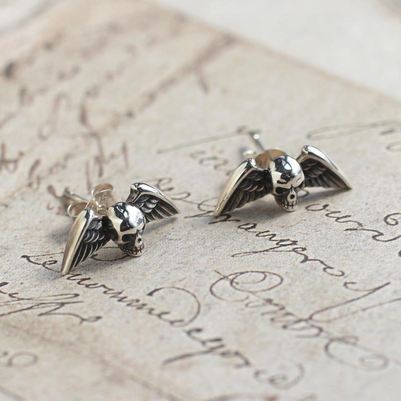 纯银复古风格天使骷髅朋克耳钉