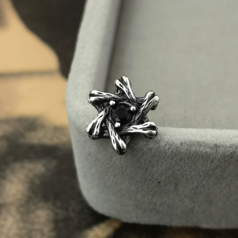 纯银复古男女款六芒星耳钉