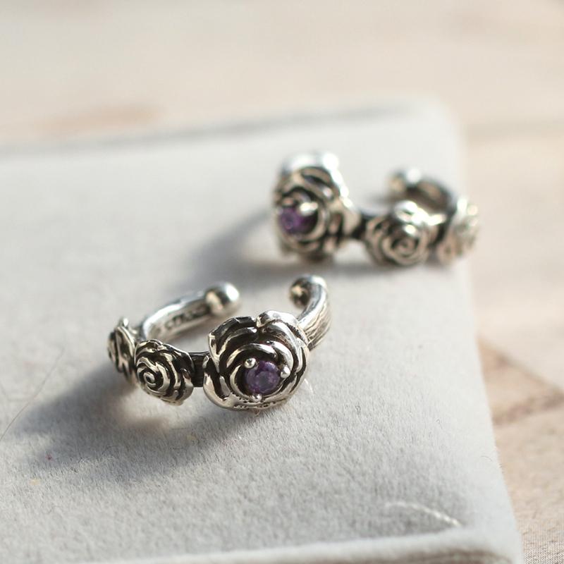 纯银蔷薇玫瑰耳夹复古做旧防过敏