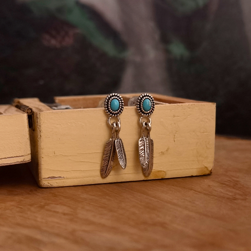 纯银印第安天然绿松复古耳钉优惠