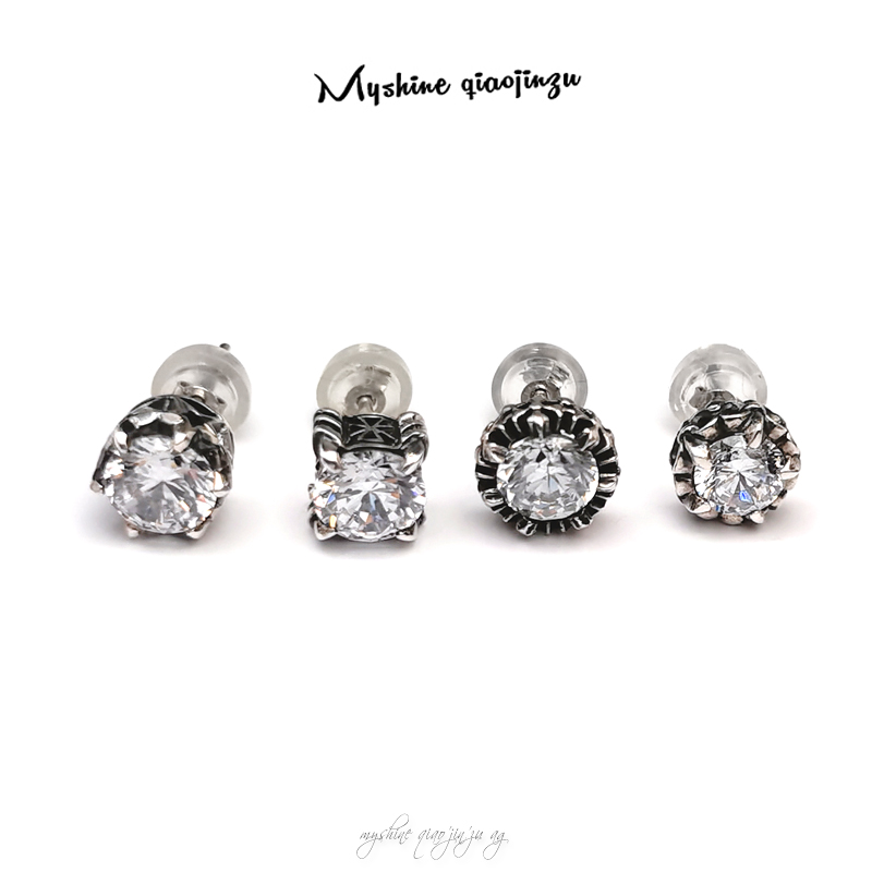 纯银复古锆石男女朋克耳钉红包