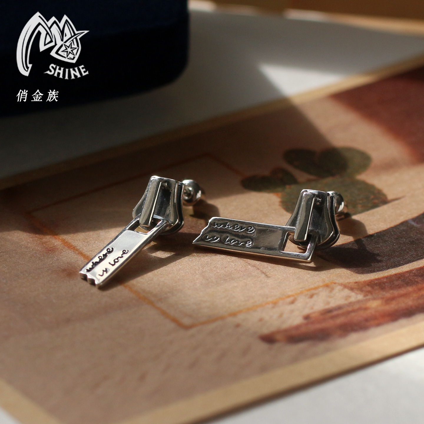 原创设计925银拉链耳钉