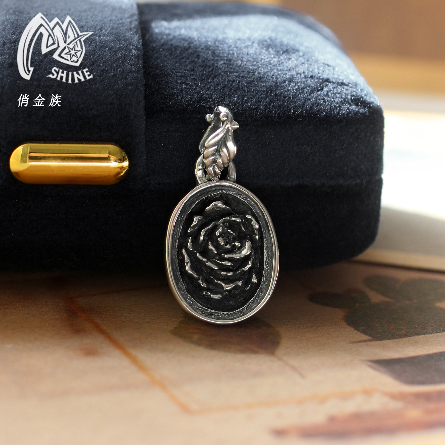 俏金族原创设计925银玫瑰吊坠