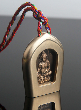 黄财神藏式唐卡吊坠嘎乌盒