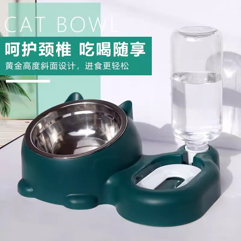 猫咪狗狗护颈双碗吃饭喝水二合一