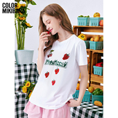 草莓印花短上衣夏季 MIKIBANA纯棉白色短袖 T恤女2024新款 JM2ZB0088
