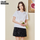Mikibana珠片Sparkle闪亮刺绣圆领宽松短袖 T恤夏J41TT3052