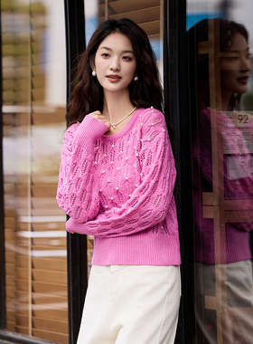 MIKIBANA2024秋冬新款针织衫女柔软舒适钉珠保暖上衣J44TP3312
