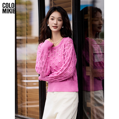 MIKIBANA2024秋冬新款针织衫女柔软舒适钉珠保暖上衣J44TP3312