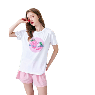 Mikibana烫钻数码印花草莓女式专版T恤透气舒适J42TT3004